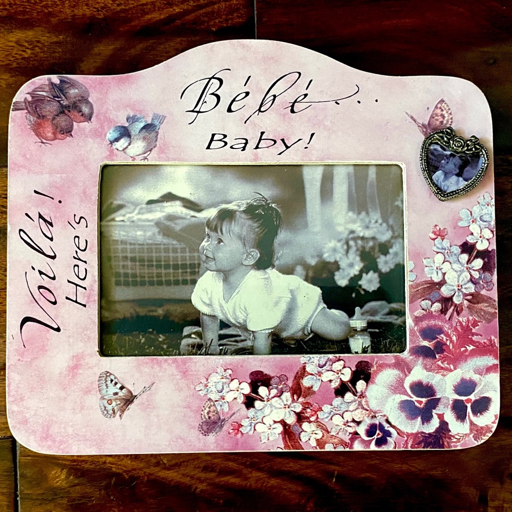 Pink Flowers Picture Frame (approximately 3 1/4”x5 1/4” image area)
